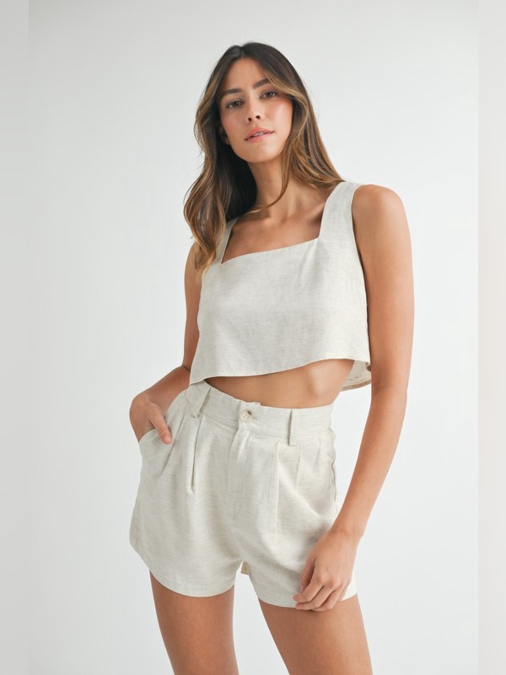 MABLE Sleeveless Crop Top and Shorts Set - Picture 2 of 4